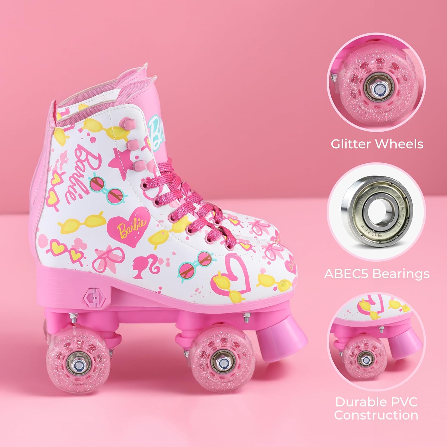 Barbie Unisex Adjustable Straps Roller Skates, Pink, 5.91 in